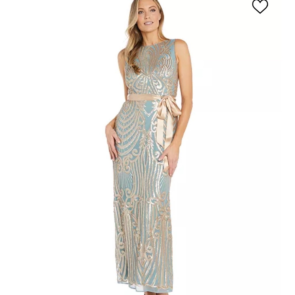 R&M Richards Teal and Gold Sequin Dress